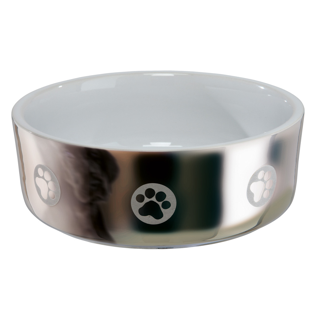 Keramikskål Hund 0,3L 12 cm silver/vit